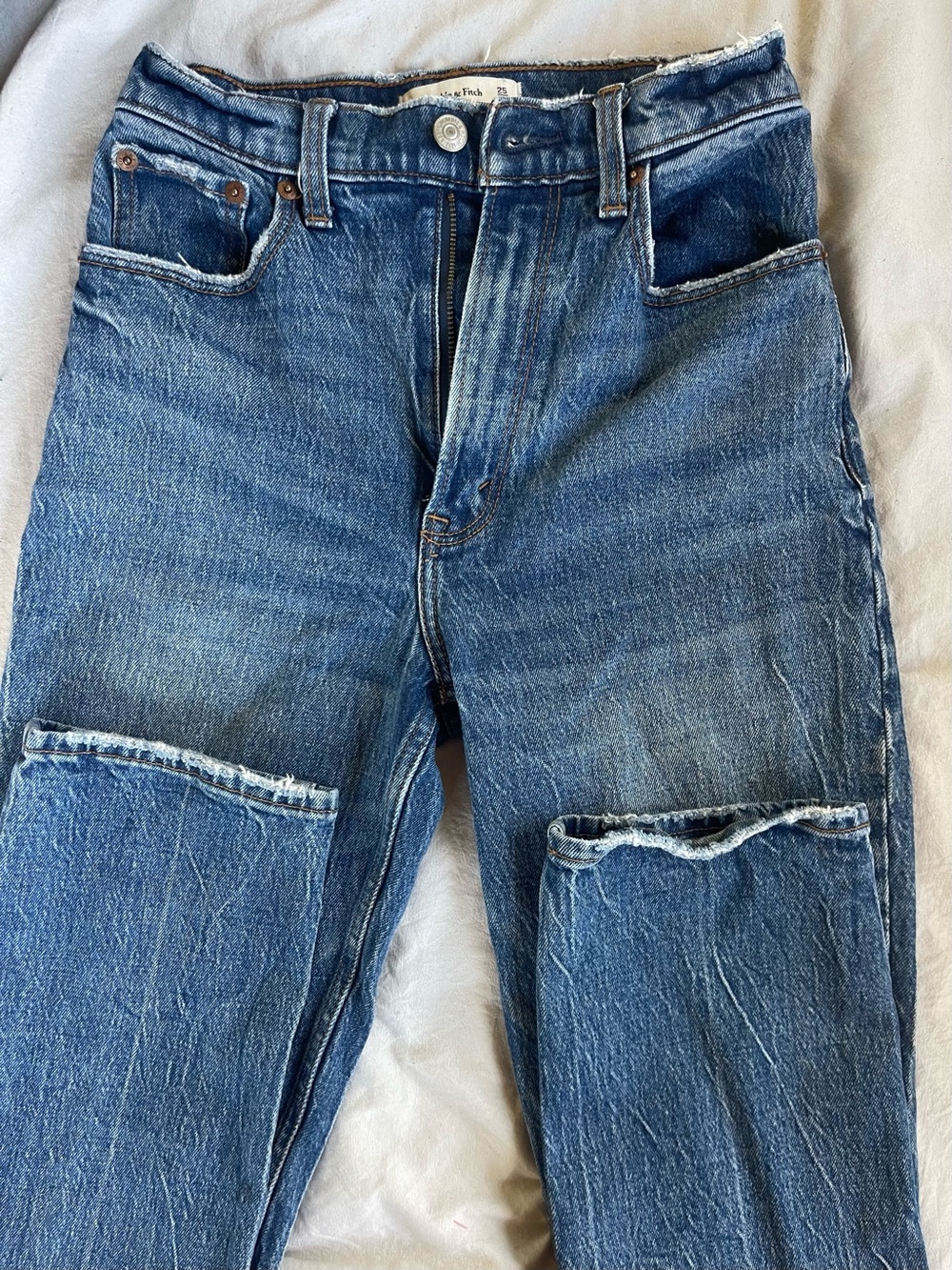 Abercrombie & Fitch High-Rise Distressed Blue Jeans curve love